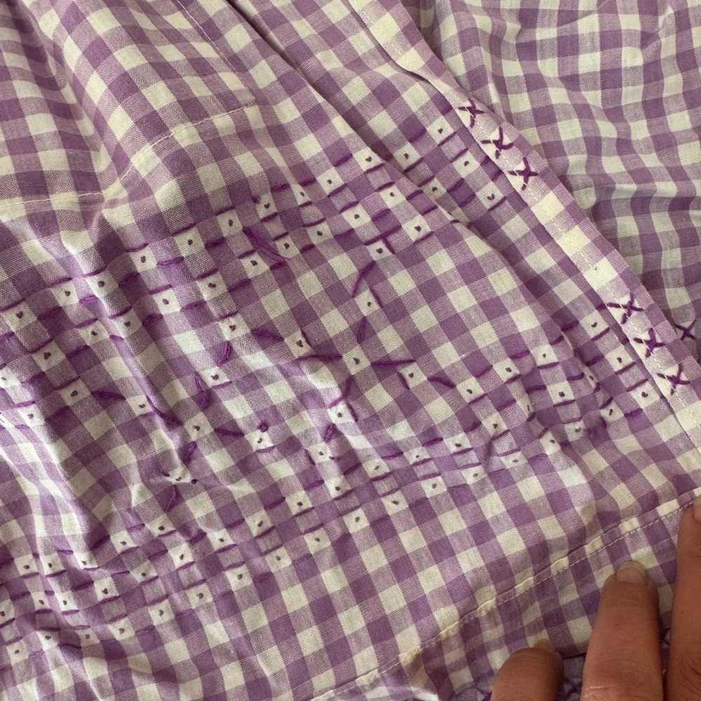 Vintage Purple Gingham Half Apron Hand Embroidered‎ Chicken Scratch Cross Stitch